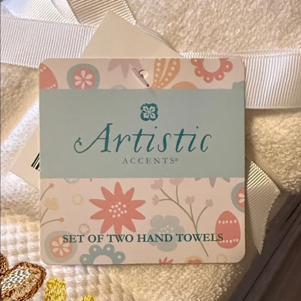 Artistic Accents Embroidered White Hand Towels - Bunny & Watering Can